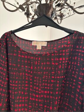 Michael Kors Black Blouse with Red Abstract Grid Print